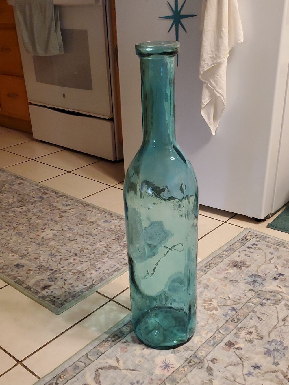 30" Teal Aqua Glass Decorative MCM Bottle